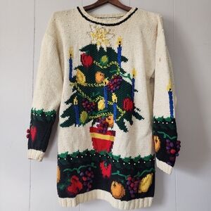 Jennifer Reed Hand Knit Christmas Tree Sweater Small Vintage Cottagecore Holiday